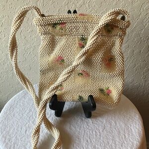 Lumured: Beaded Cream Floral Crossbody Bag